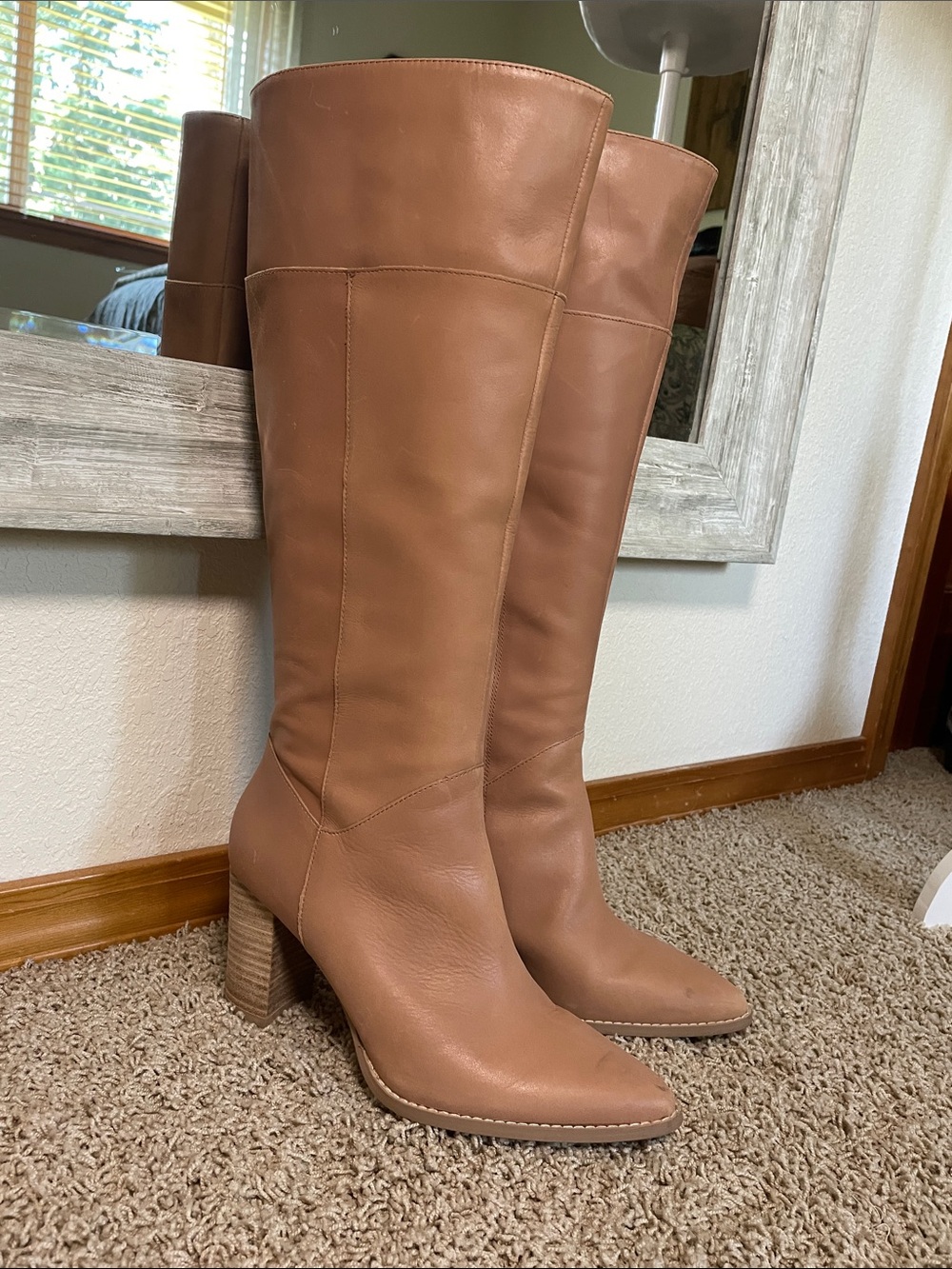 Women’s Tall Tan Leather Block Heel Boots